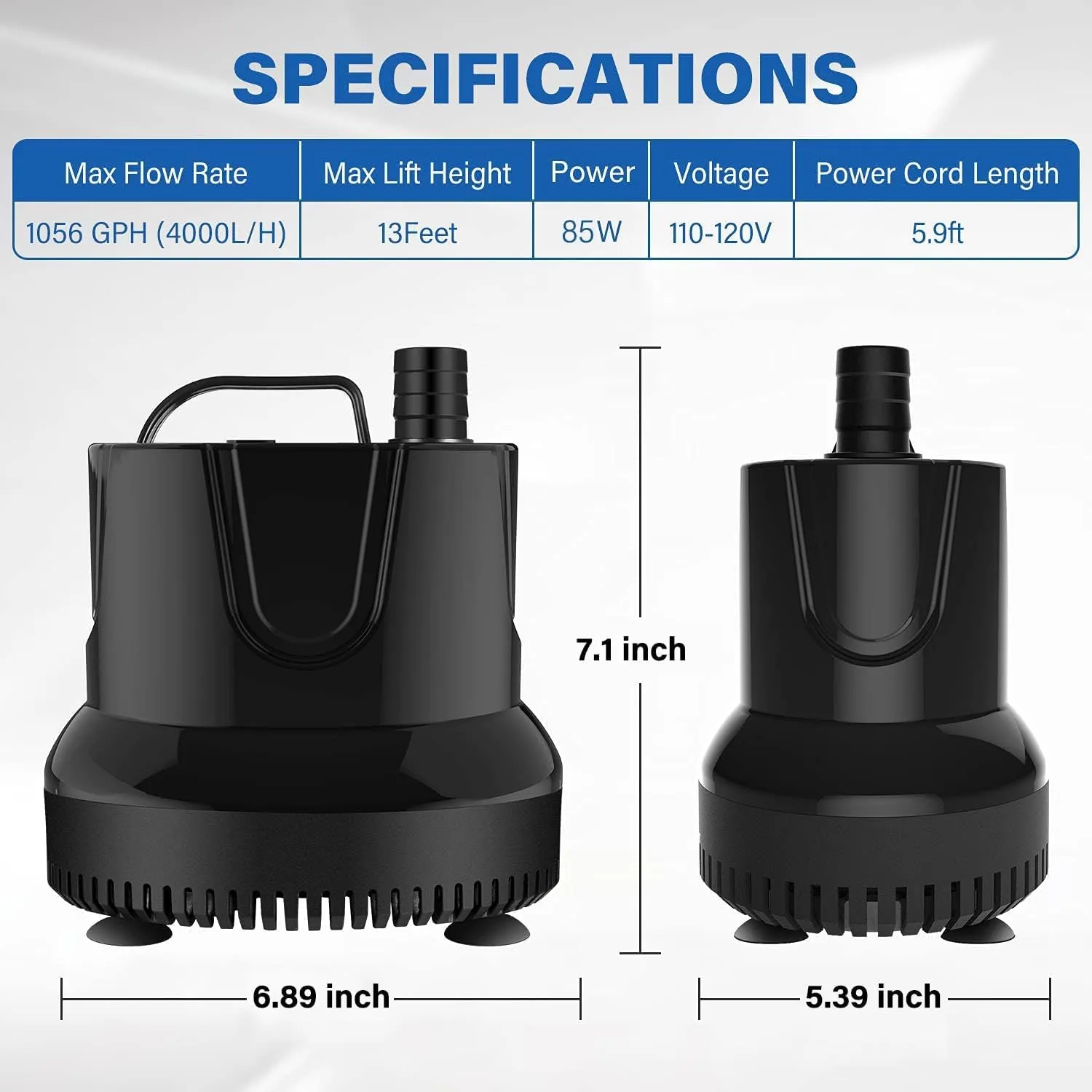 1056GPH Submersible Water Fountain Pump, (4000L/H, 85W) Quick Water Change Aquar