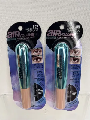 (2) L'Oreal 853 Blackest Black Air Volume Lightweight Washable Mega Mascara