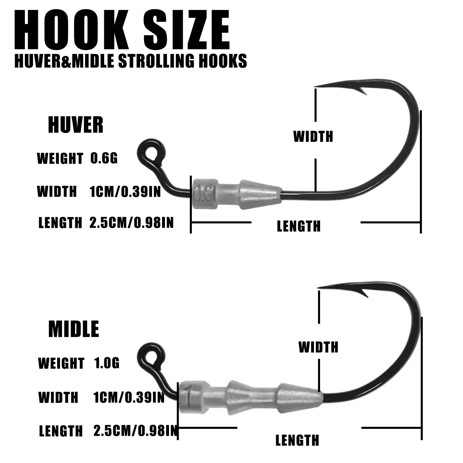 5pcs Fishing Weighted Worm Hooks For Soft Plastics Lures, Jig Head Hooks Barbed