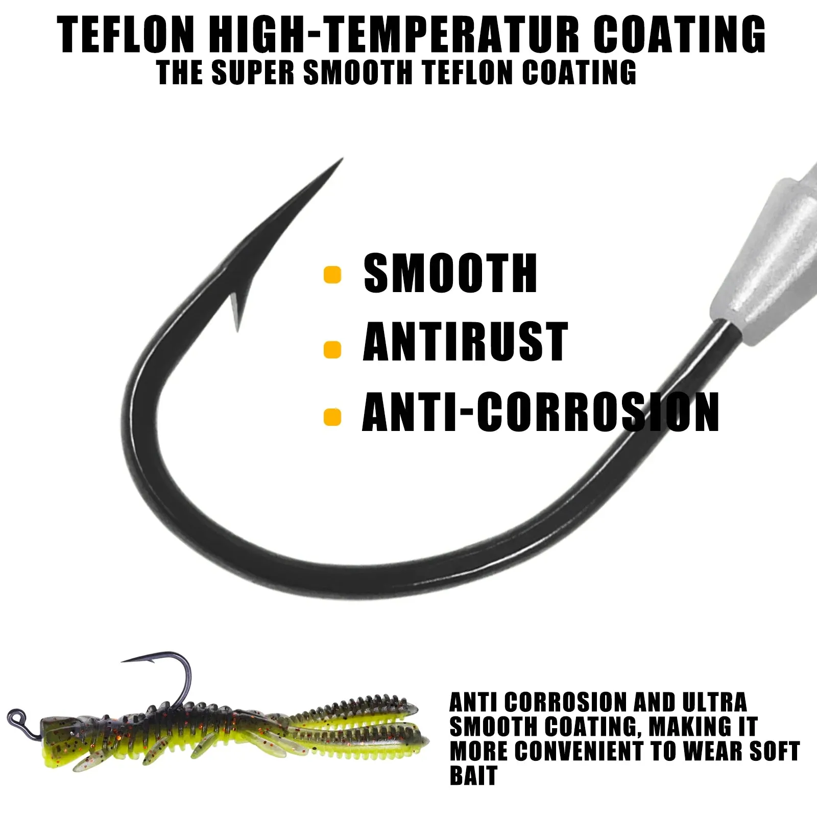 5pcs Fishing Weighted Worm Hooks For Soft Plastics Lures, Jig Head Hooks Barbed