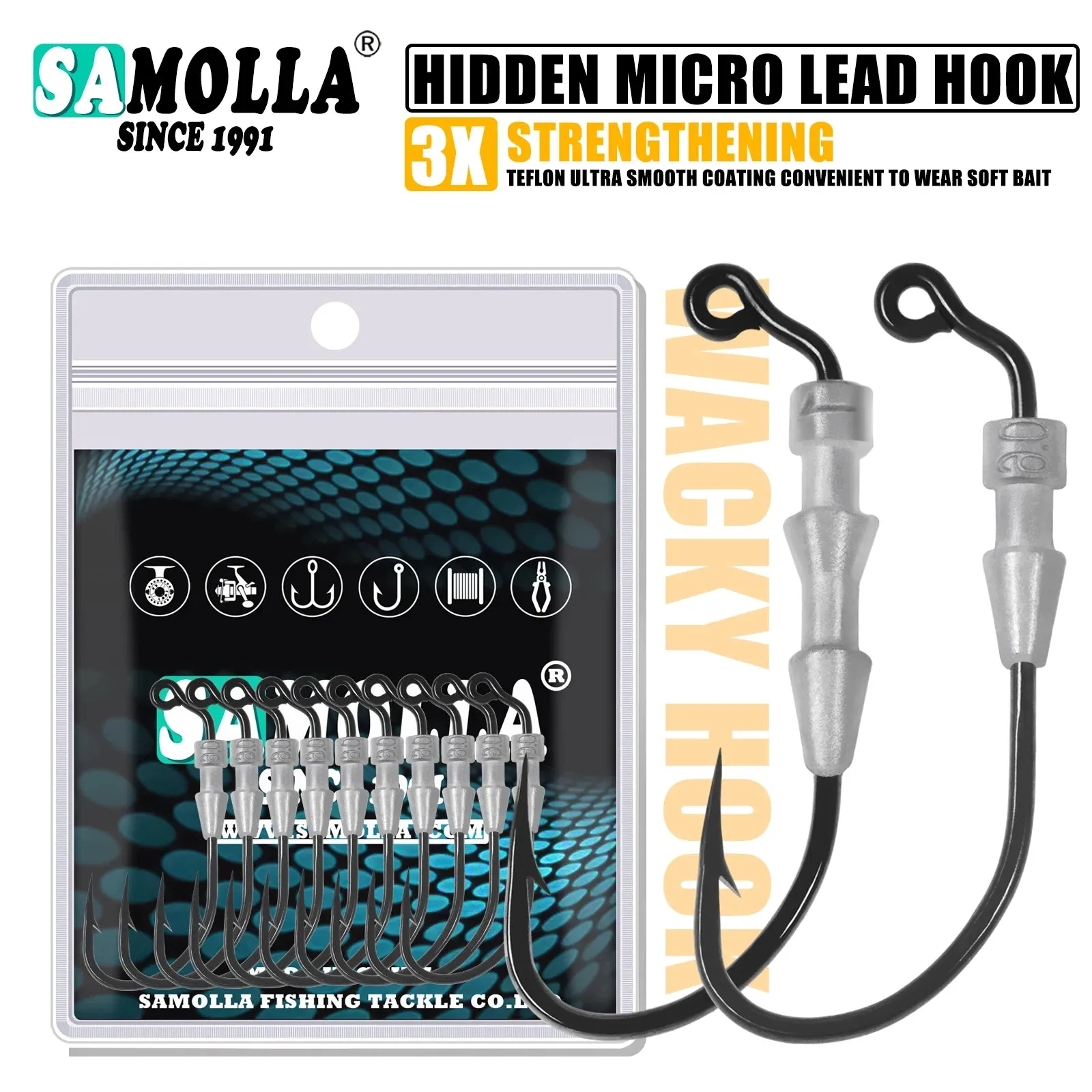 5pcs Fishing Weighted Worm Hooks For Soft Plastics Lures, Jig Head Hooks Barbed