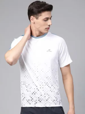 Alcis Men White Grey Printed Round Neck Training T-shirt