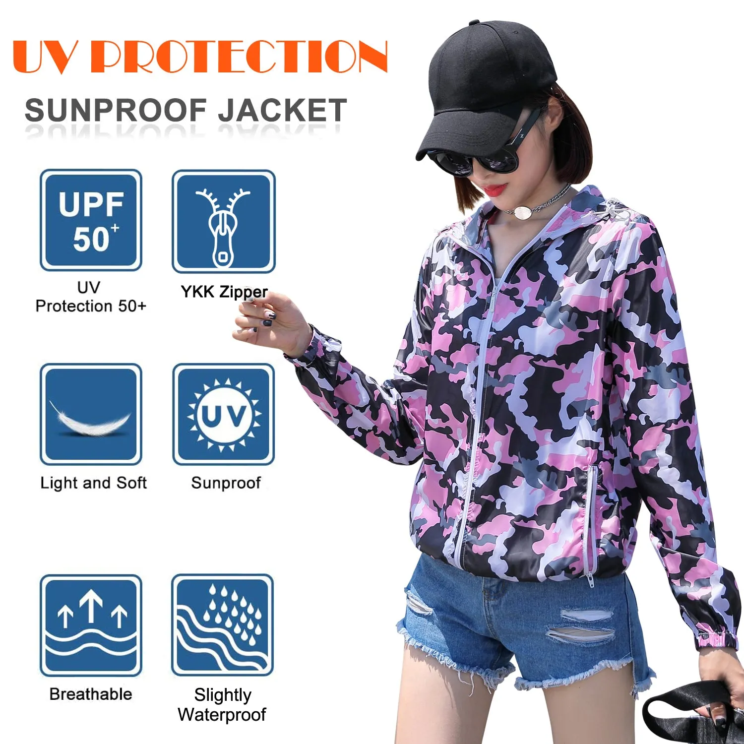 Anniou Women's UPF 50  Anti UV Sun Protection Camo Jacket