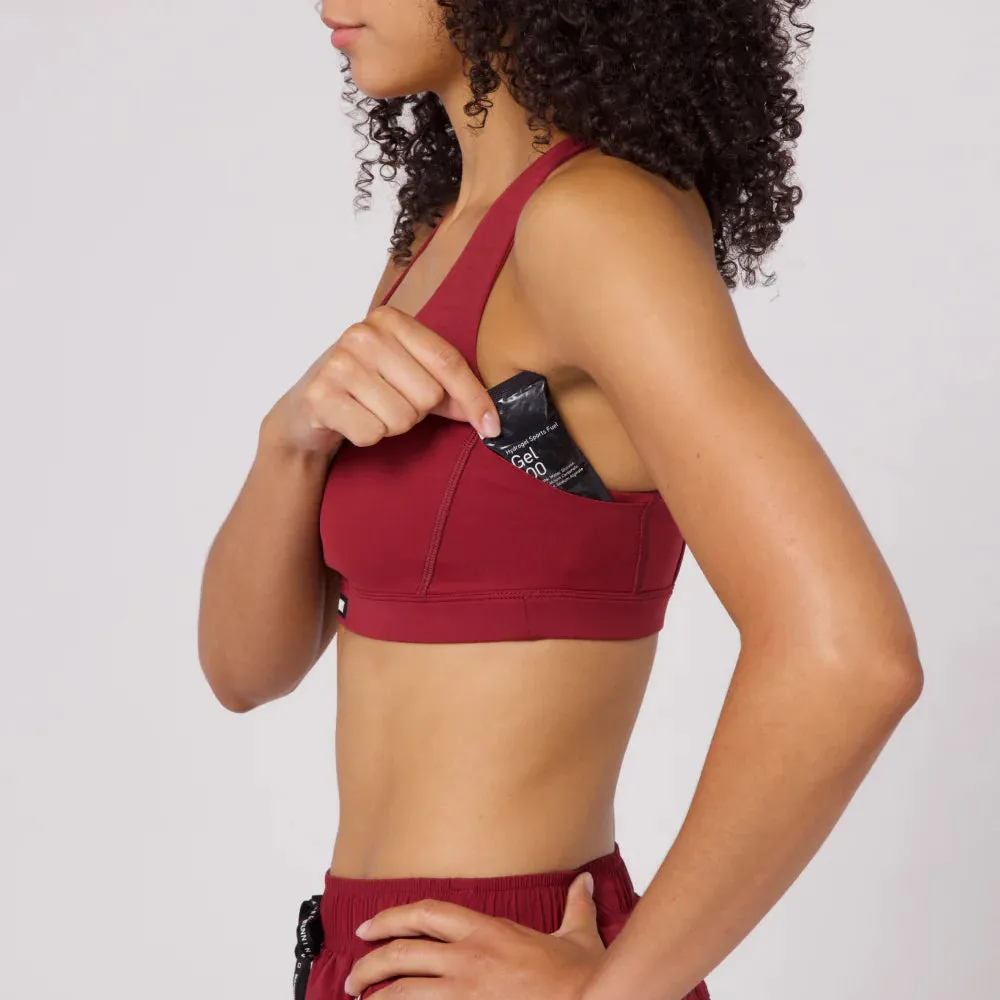 Bandit Running Gridlock Scoop Neck Run Bra - Cherry