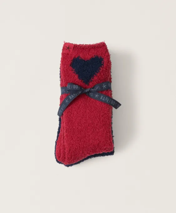 Barefoot Dreams CozyChic Heart Print Sock Set - Marine - Scarlet