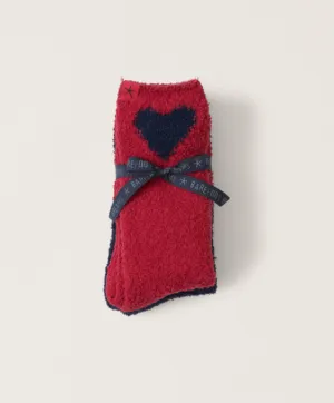 Barefoot Dreams CozyChic Heart Print Sock Set - Marine - Scarlet