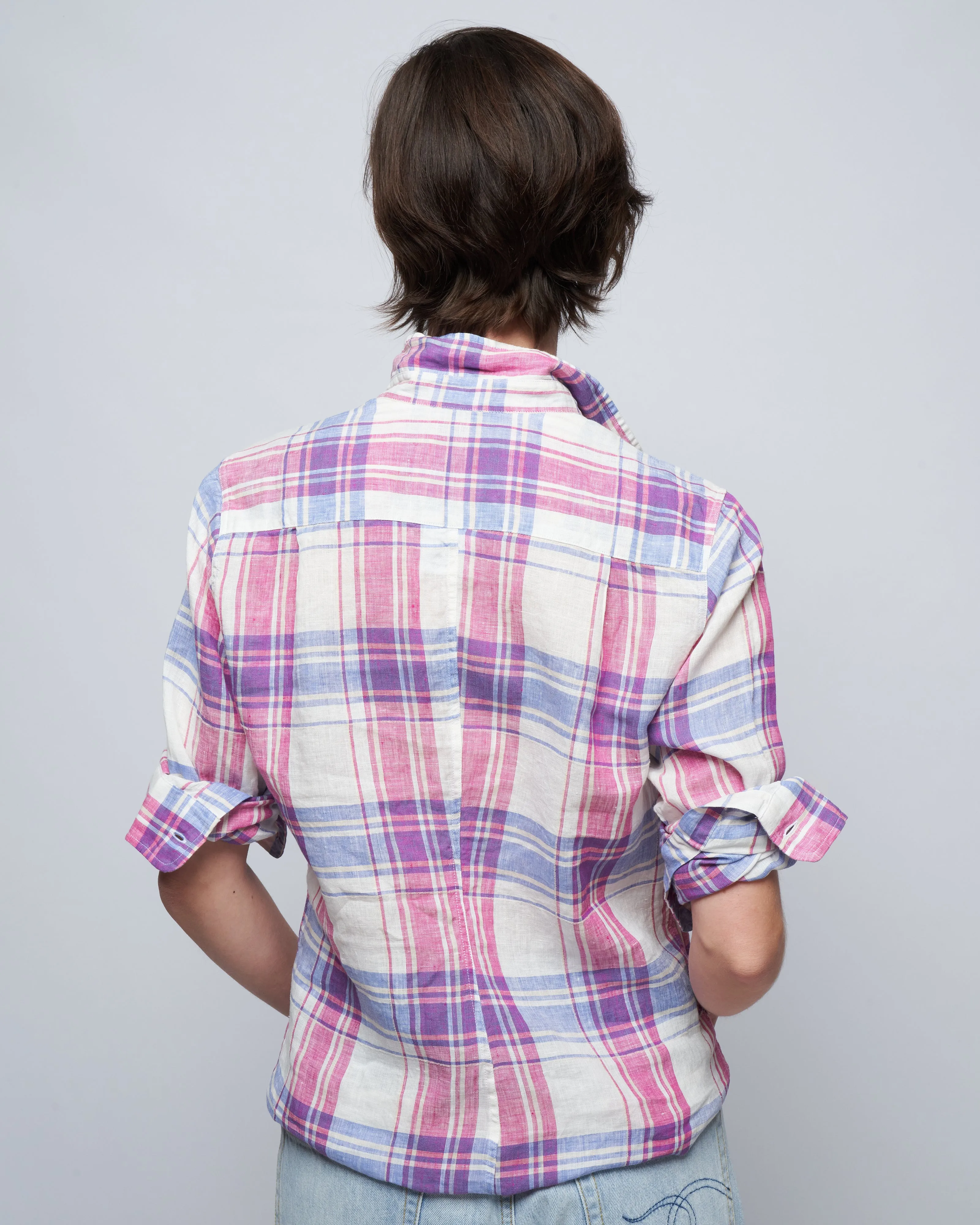 barry woven button up - pink, blue, white plaid