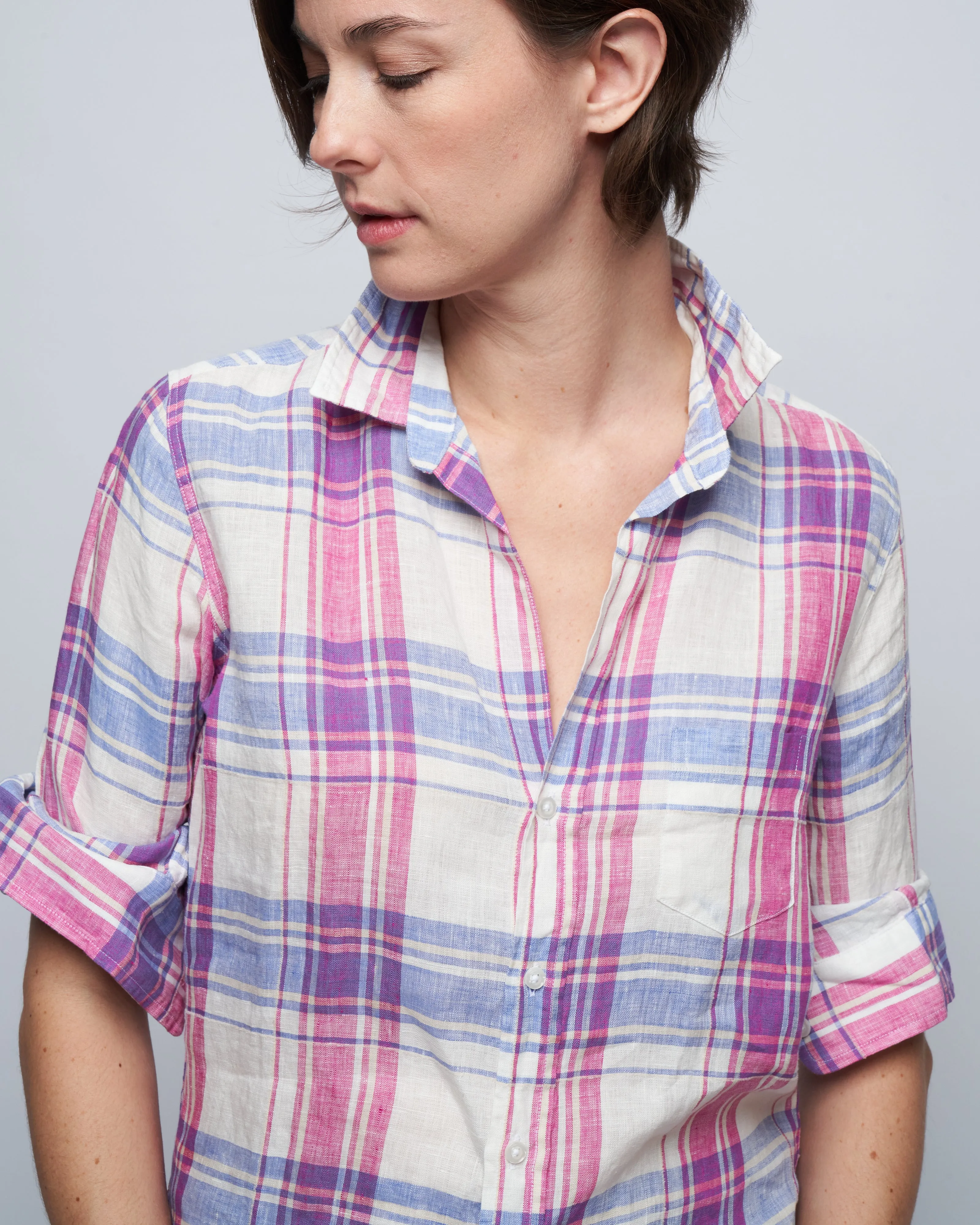 barry woven button up - pink, blue, white plaid