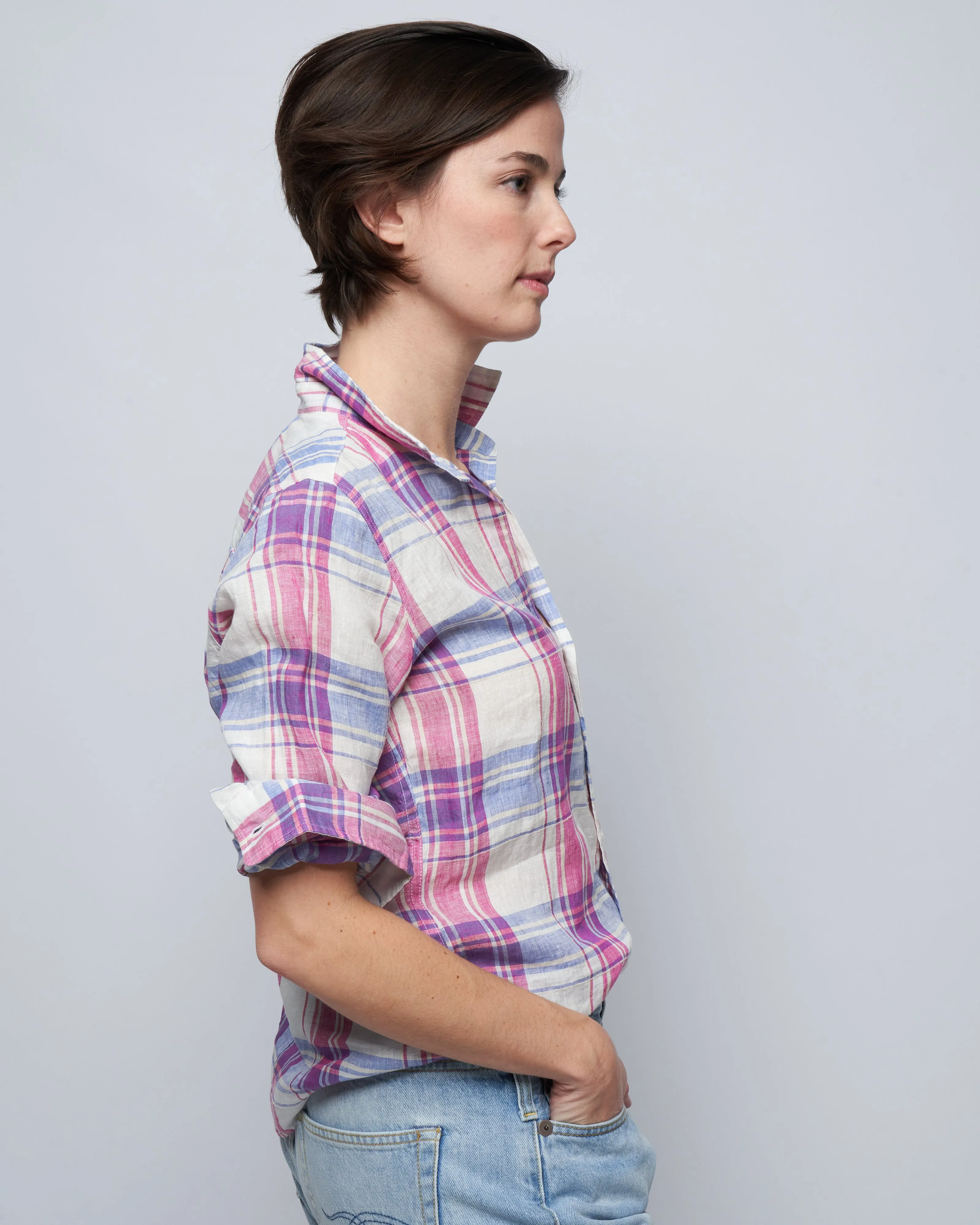 barry woven button up - pink, blue, white plaid
