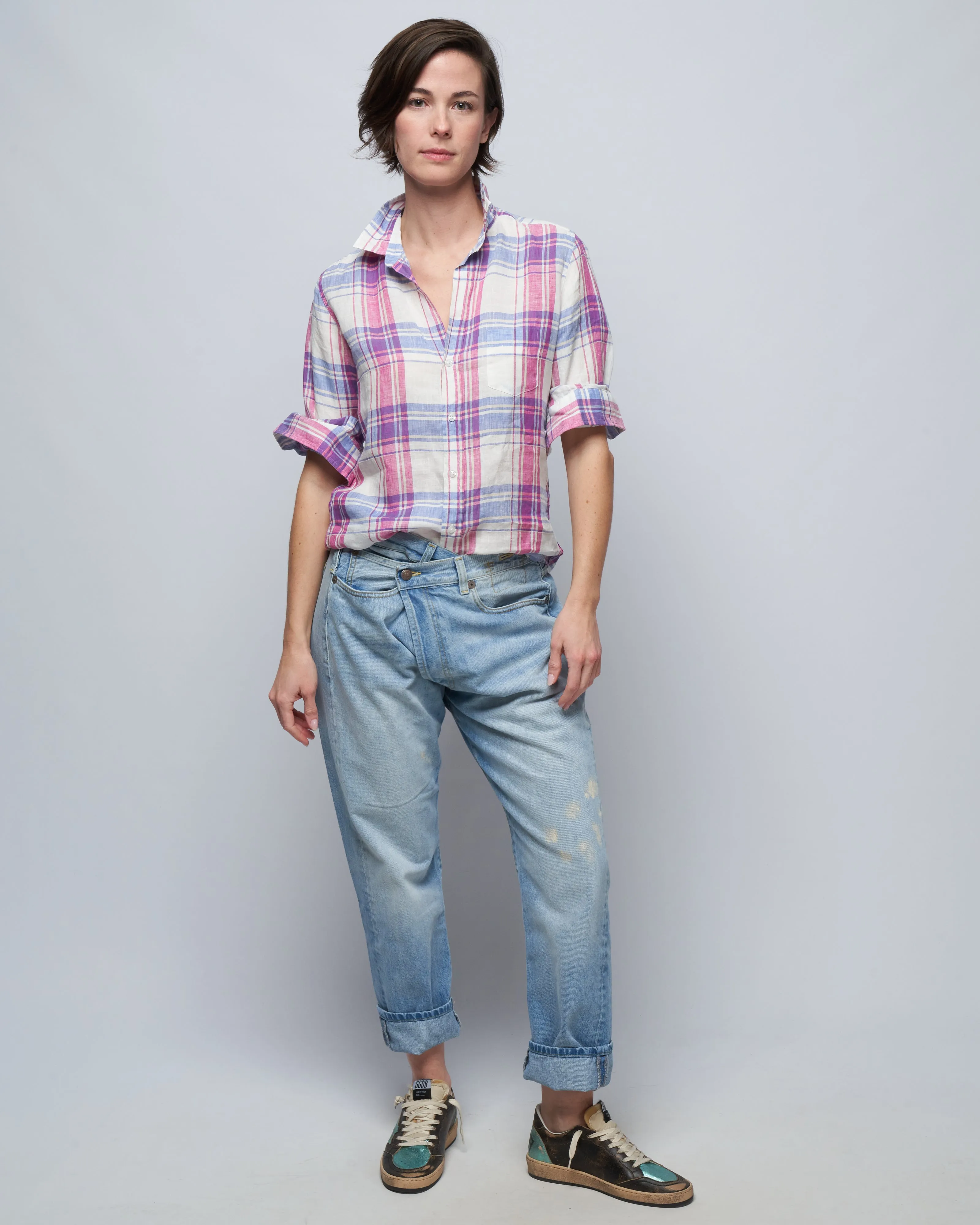 barry woven button up - pink, blue, white plaid