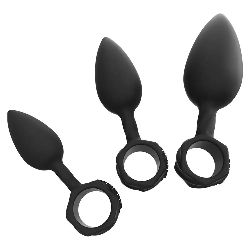 Bathmate Silicone Black Rechargeable Vibrating Butt Plugs Set of 3