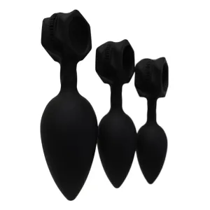 Bathmate Silicone Black Rechargeable Vibrating Butt Plugs Set of 3