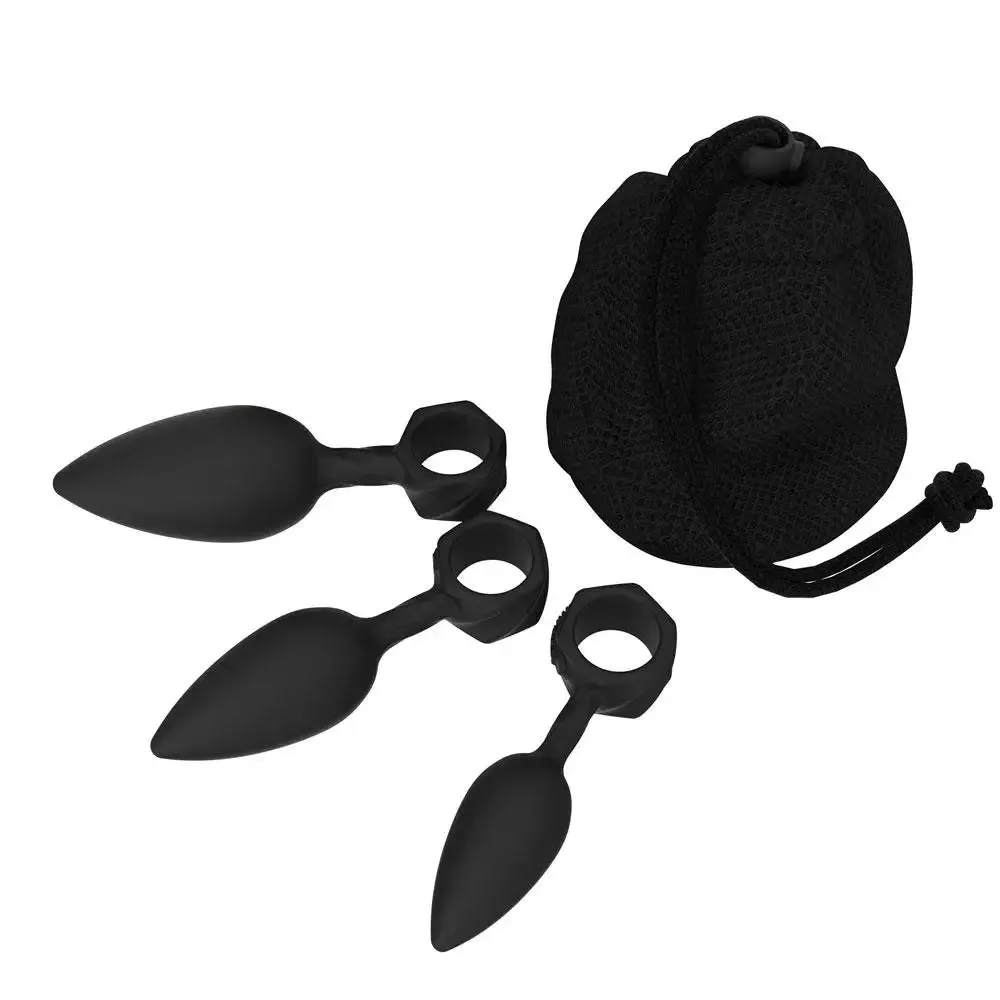 Bathmate Silicone Black Rechargeable Vibrating Butt Plugs Set of 3