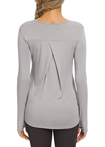 Bestisun Women's Long Sleeve Workout Shirts Open Back Shirts Athletic Exercise Tops Muscle Sports Clothing Gym Wear Fall Winter Clothes Gray S