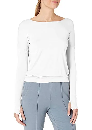 Bestisun Workout Clothes Long Sleeve Workout Shirts for Women Thumb Hole Tops Yoga Open Back Shirts Backless Activewear Tops Boatneck Gym Sports Clothing Athletic Exercise Wear for Women White L