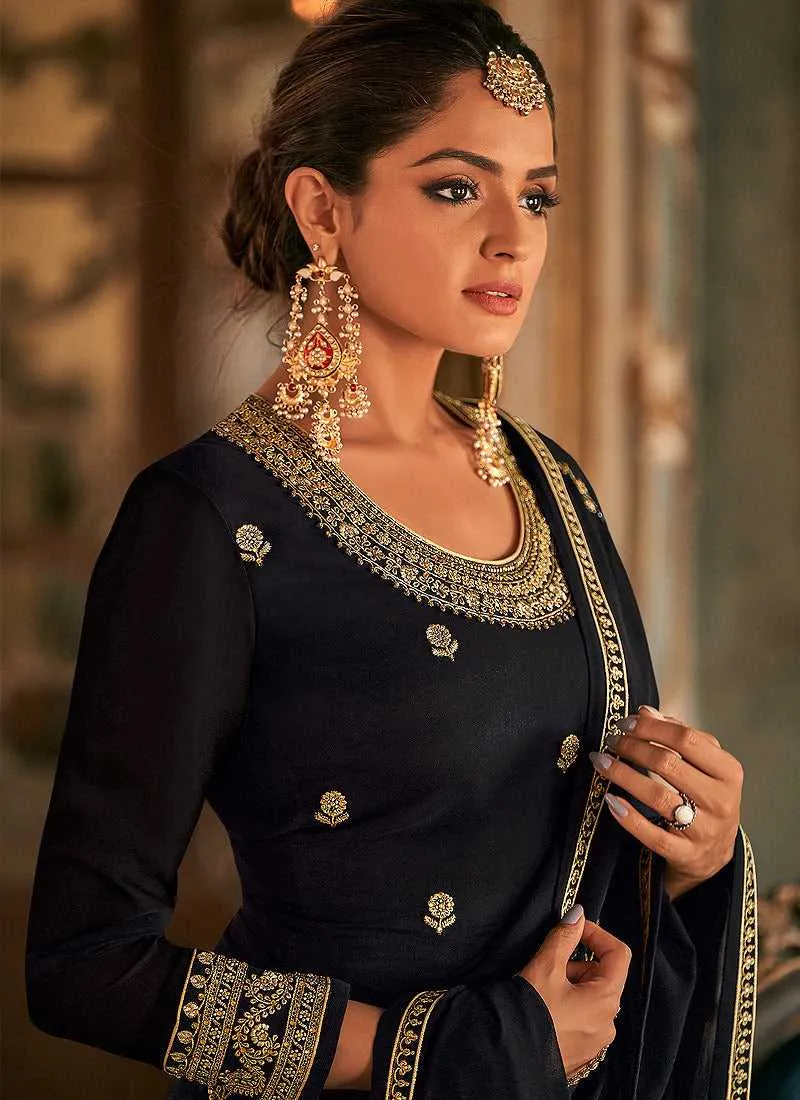 Black and Gold Heavy Embroidered Stylish Palazzo Suit