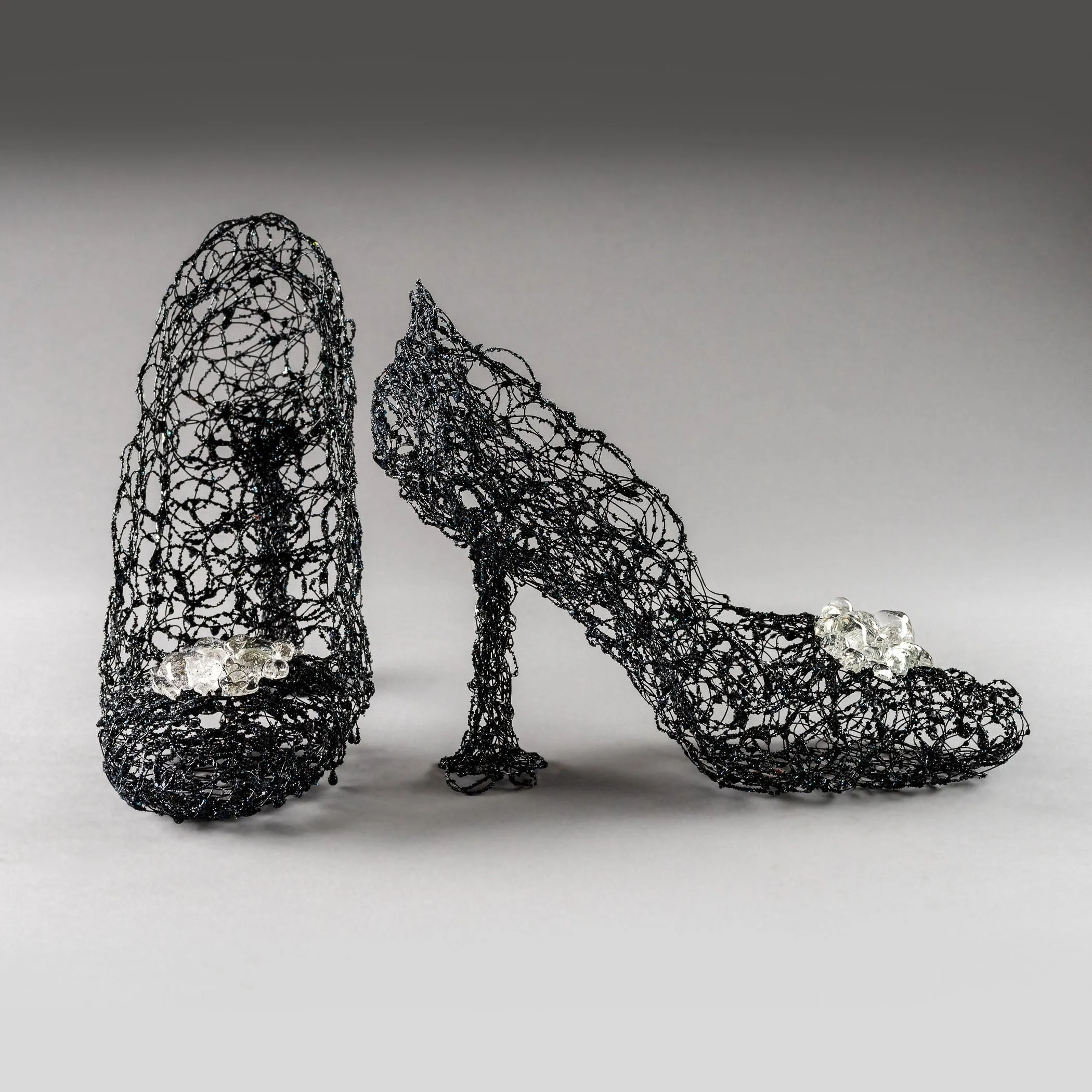 Black Wire Art Heels ~ Noctis Cataracta Shoes (Nighttime Waterfall Shoes)