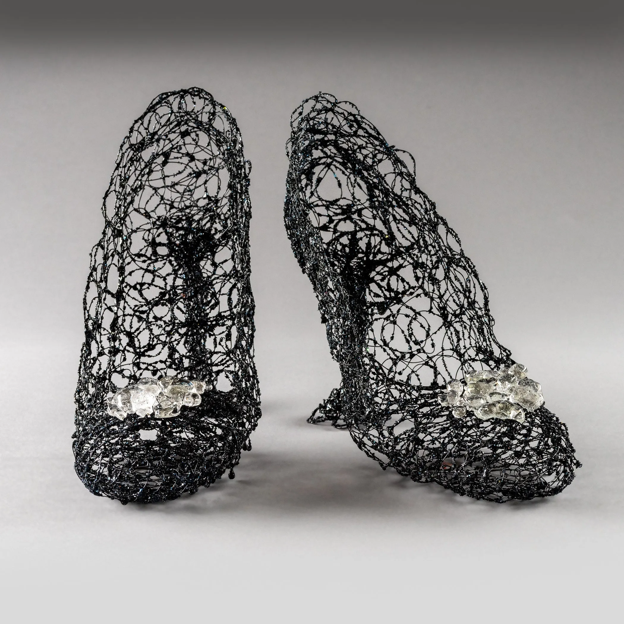 Black Wire Art Heels ~ Noctis Cataracta Shoes (Nighttime Waterfall Shoes)
