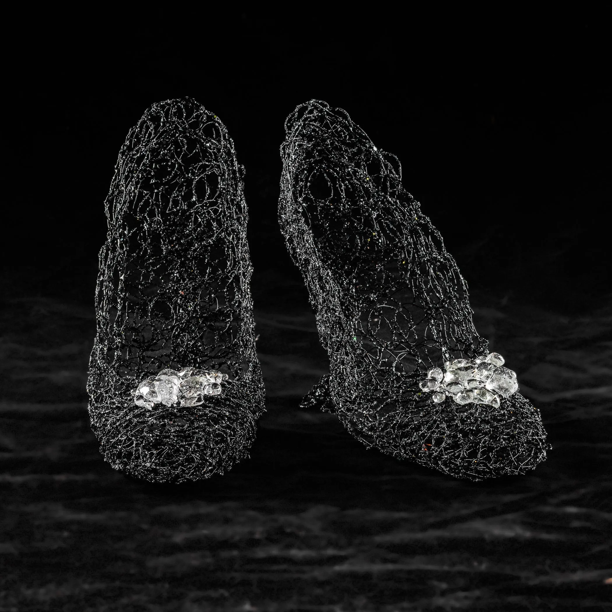 Black Wire Art Heels ~ Noctis Cataracta Shoes (Nighttime Waterfall Shoes)