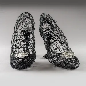 Black Wire Art Heels ~ Noctis Cataracta Shoes (Nighttime Waterfall Shoes)