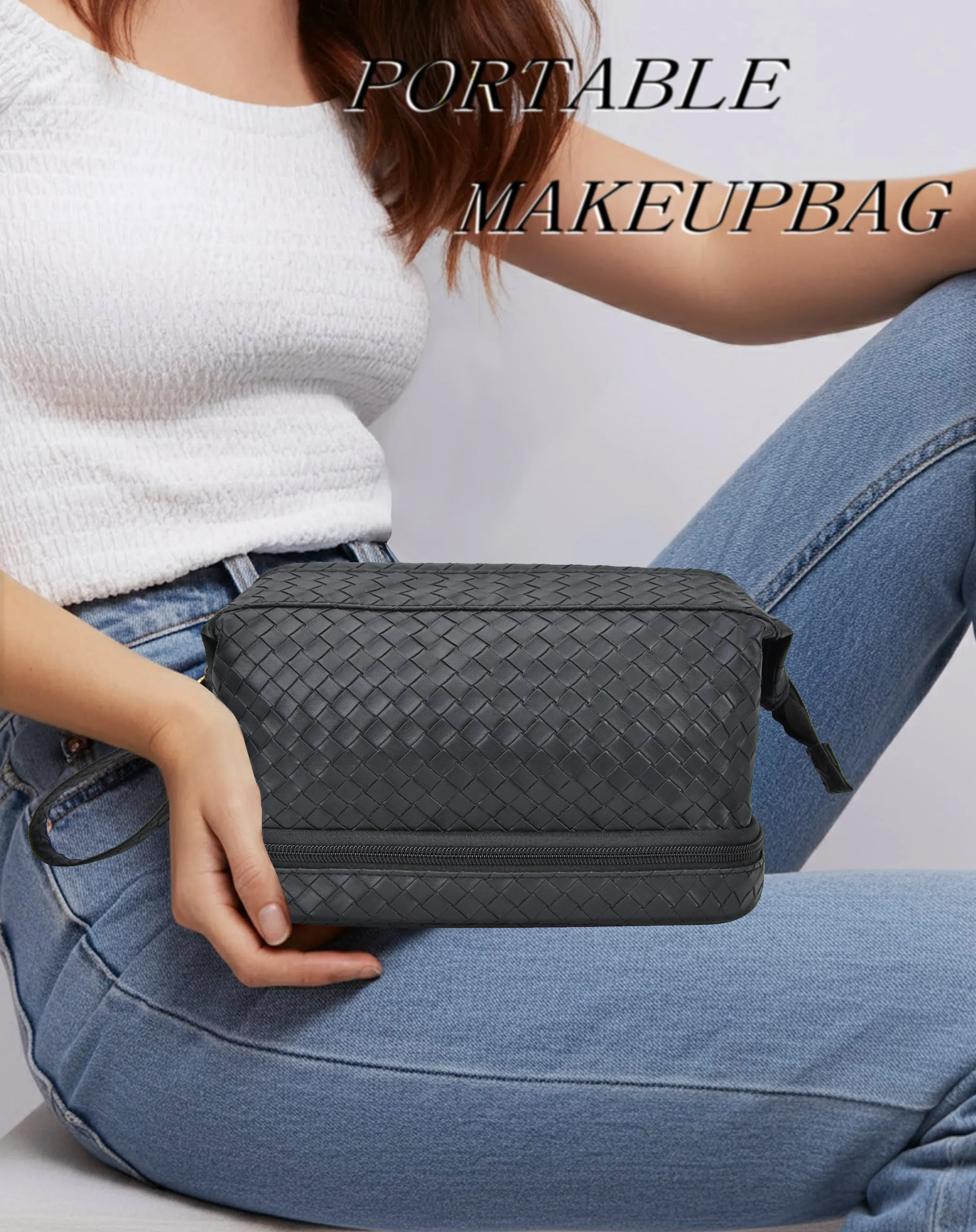 Black Woven NGIL Faux Leather Cosmetic Bag