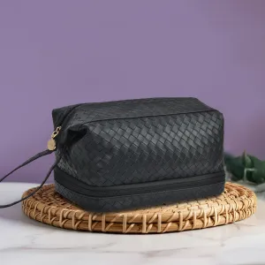 Black Woven NGIL Faux Leather Cosmetic Bag