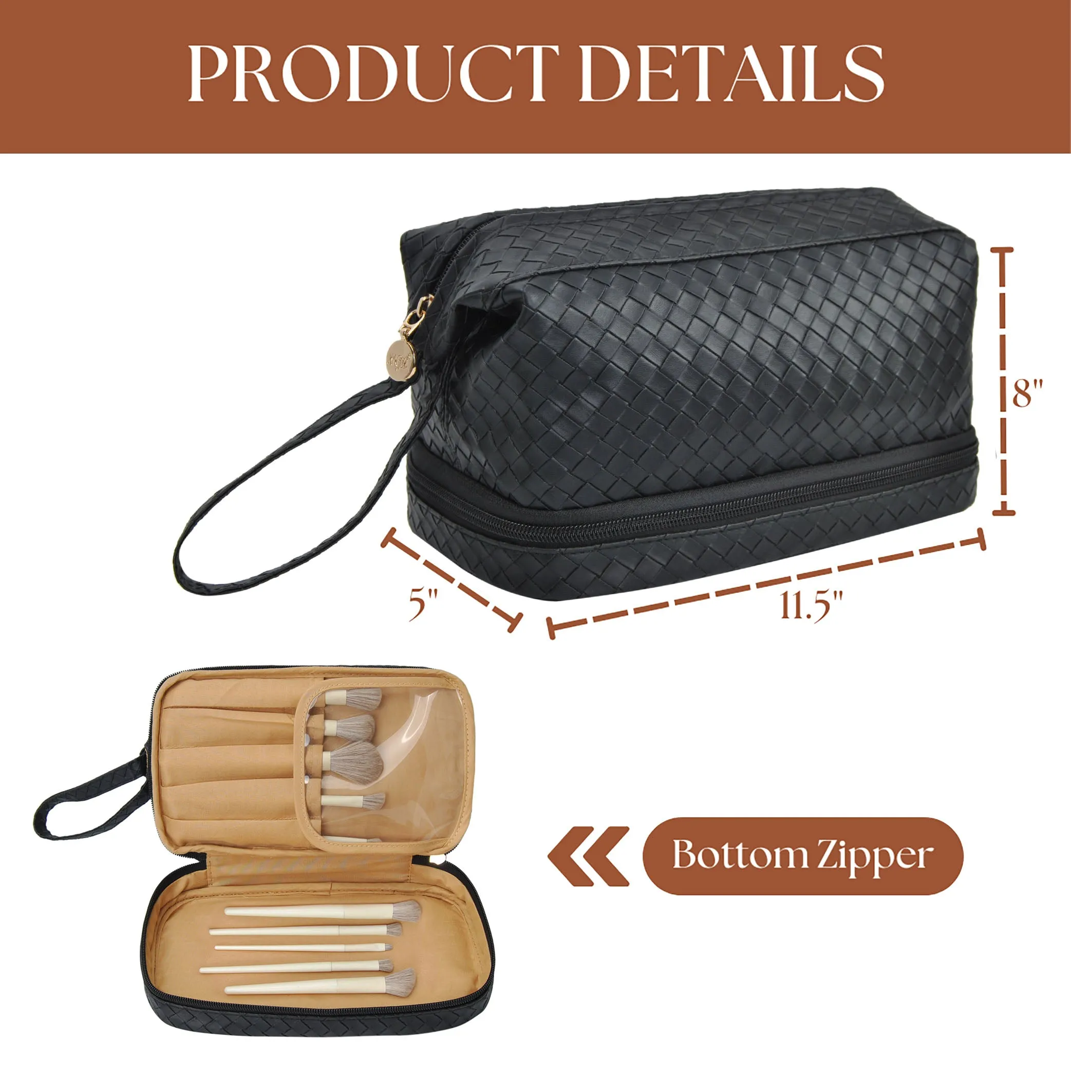 Black Woven NGIL Faux Leather Cosmetic Bag