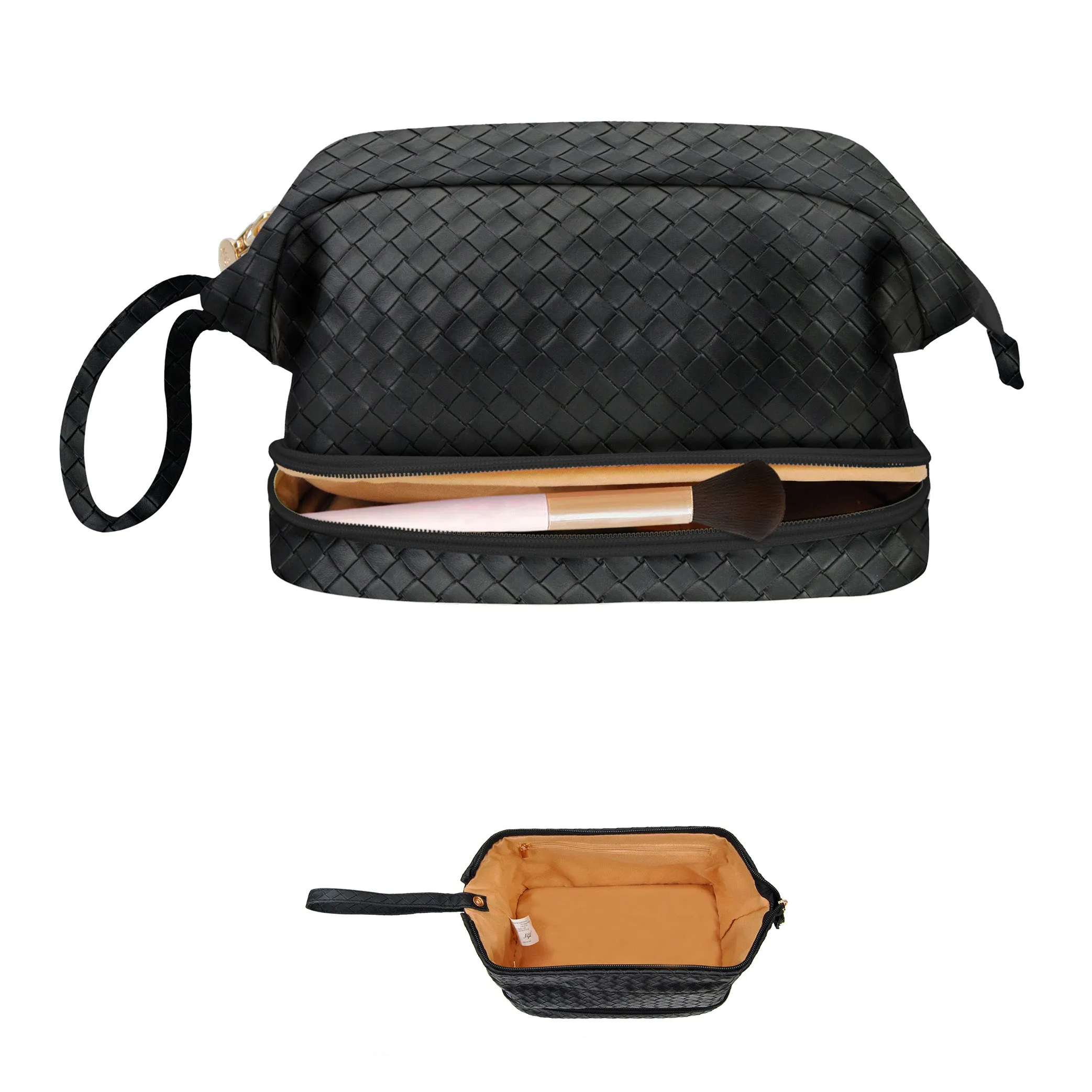 Black Woven NGIL Faux Leather Cosmetic Bag