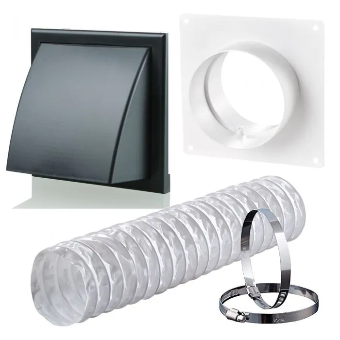 Blauberg DK-150-PVC-BLK Ventilation PVC Flexible Duct Cowled Wall Kit 6" 150mm Black