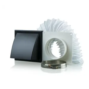 Blauberg DK-150-PVC-BLK Ventilation PVC Flexible Duct Cowled Wall Kit 6" 150mm Black