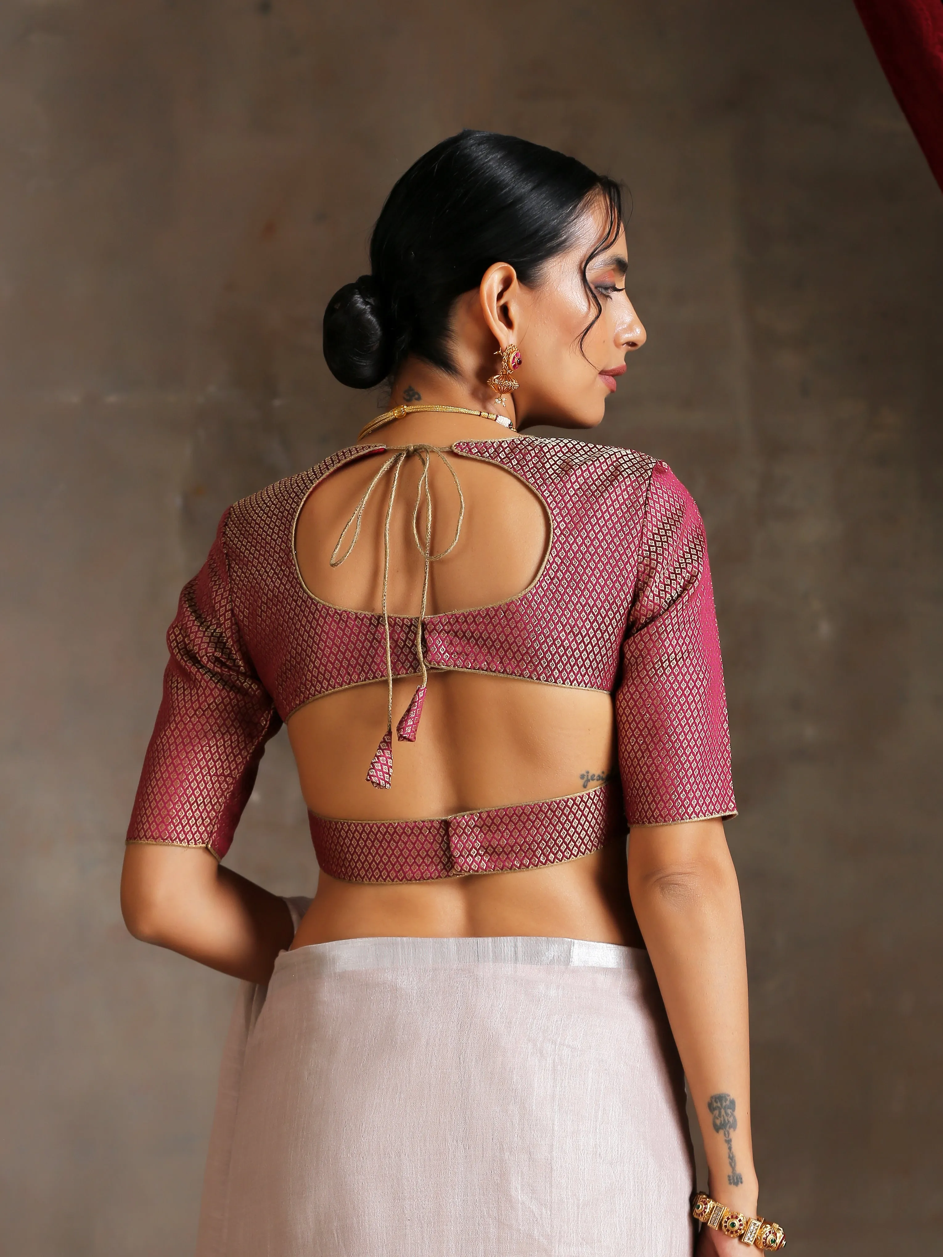 Blouse - Magenta Jacquard with Stylish Back
