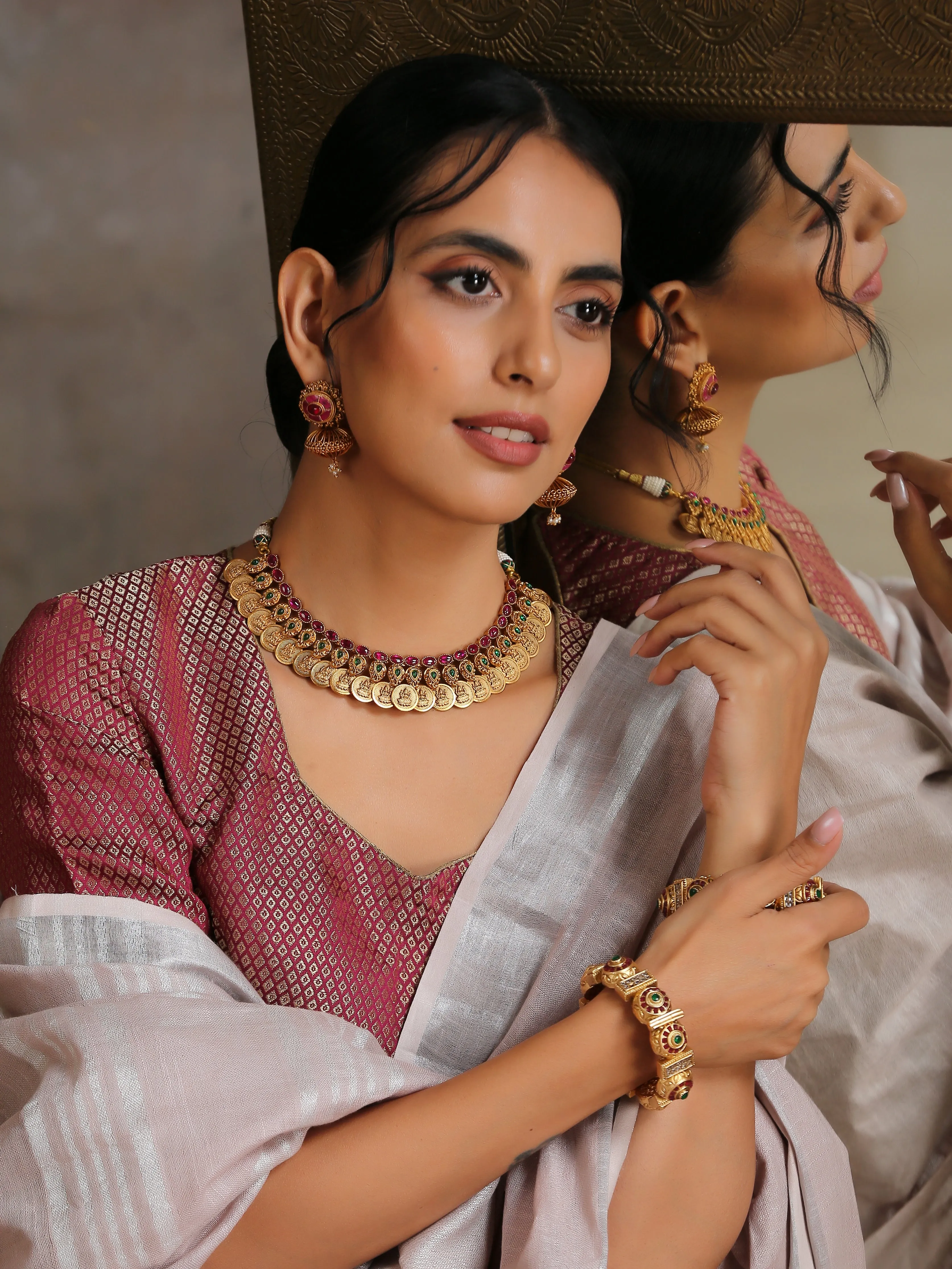 Blouse - Magenta Jacquard with Stylish Back