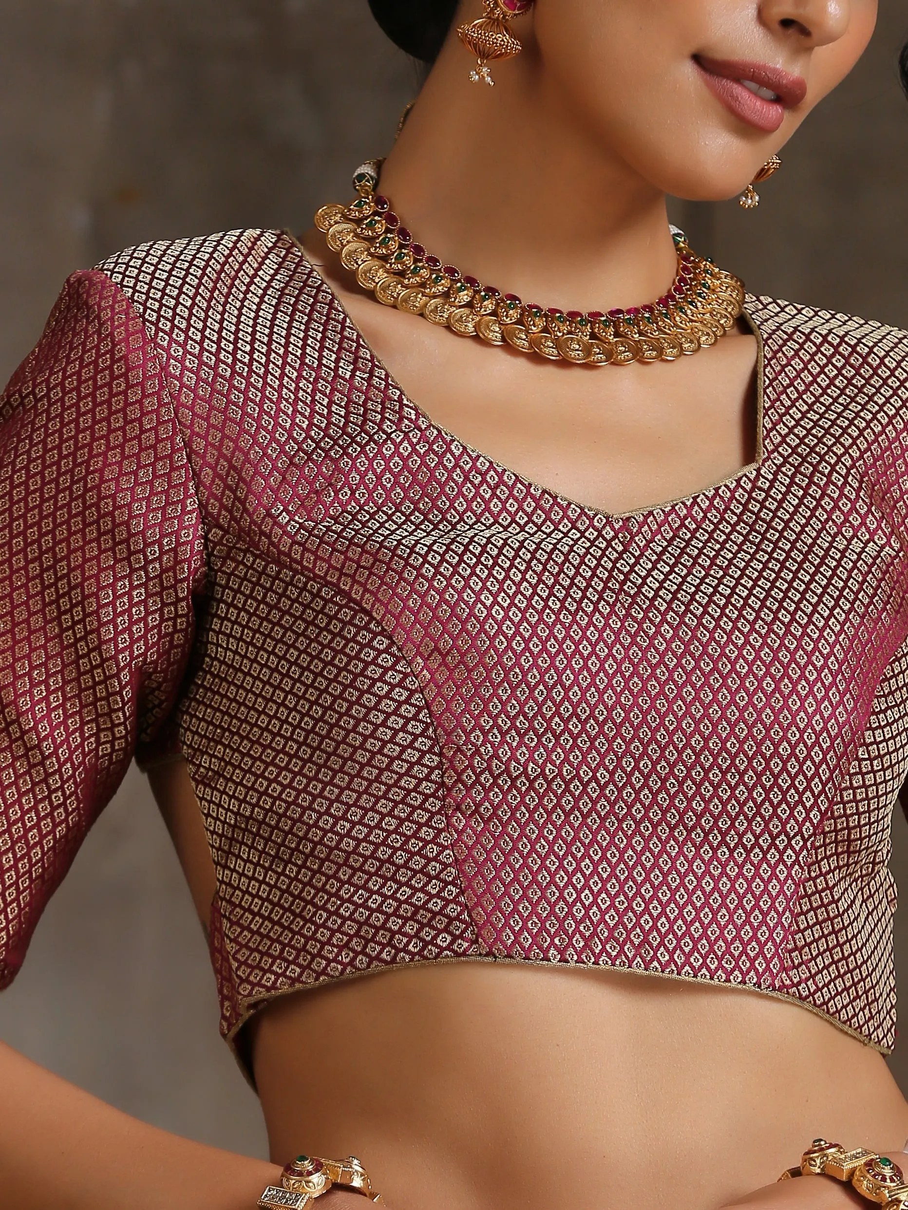Blouse - Magenta Jacquard with Stylish Back