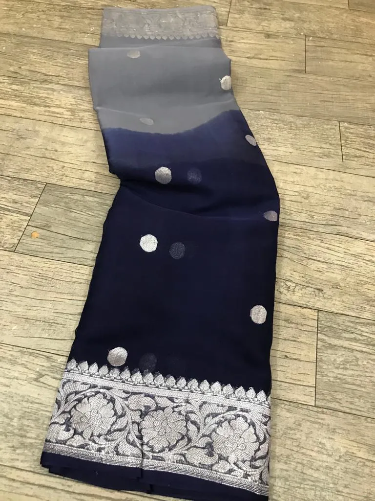 Blue Ombre Banarasi Khaddi Georgette Saree
