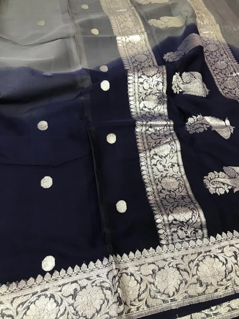 Blue Ombre Banarasi Khaddi Georgette Saree