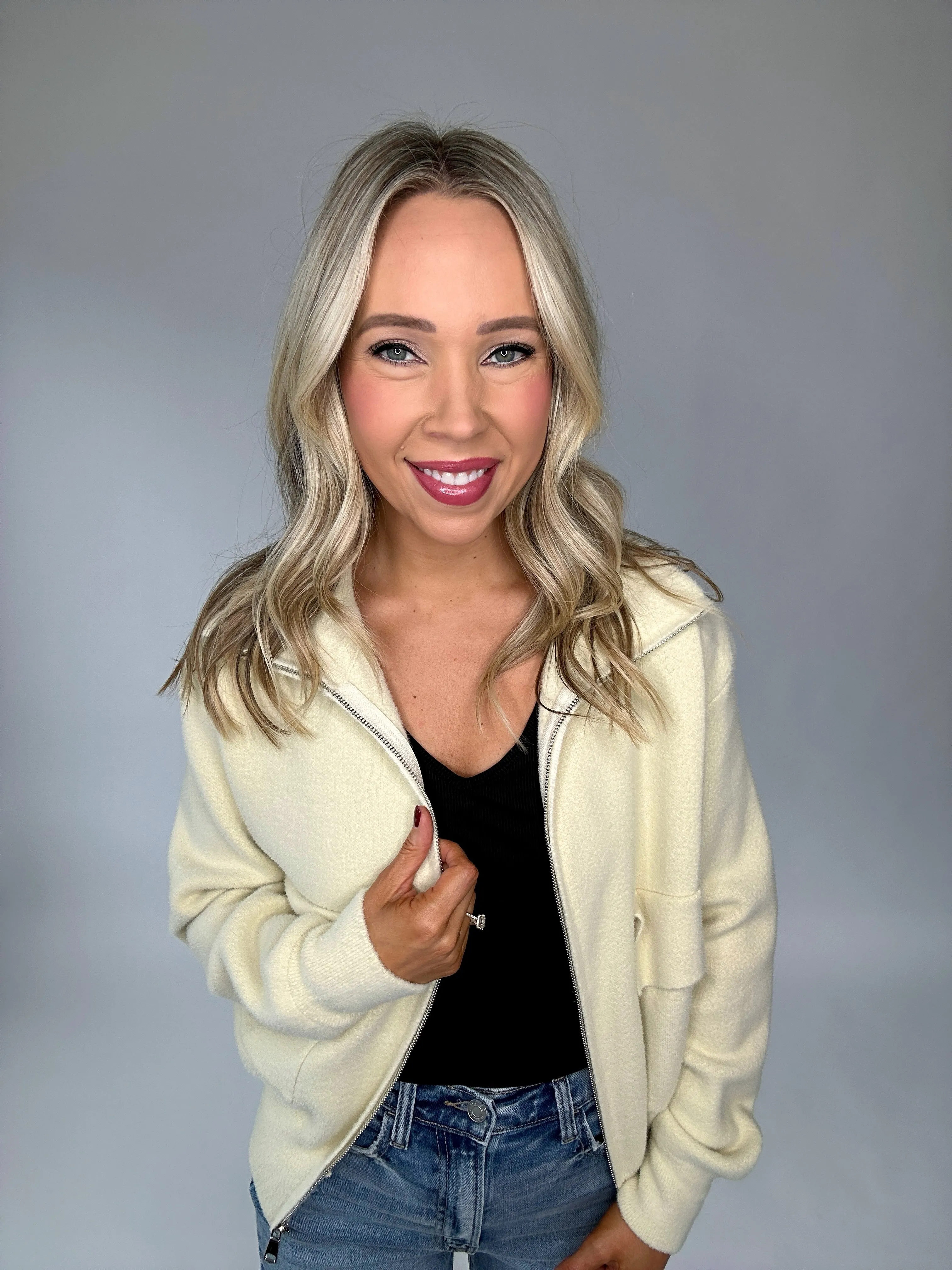 Breezy Babe Zip Up Cardigan - Cream