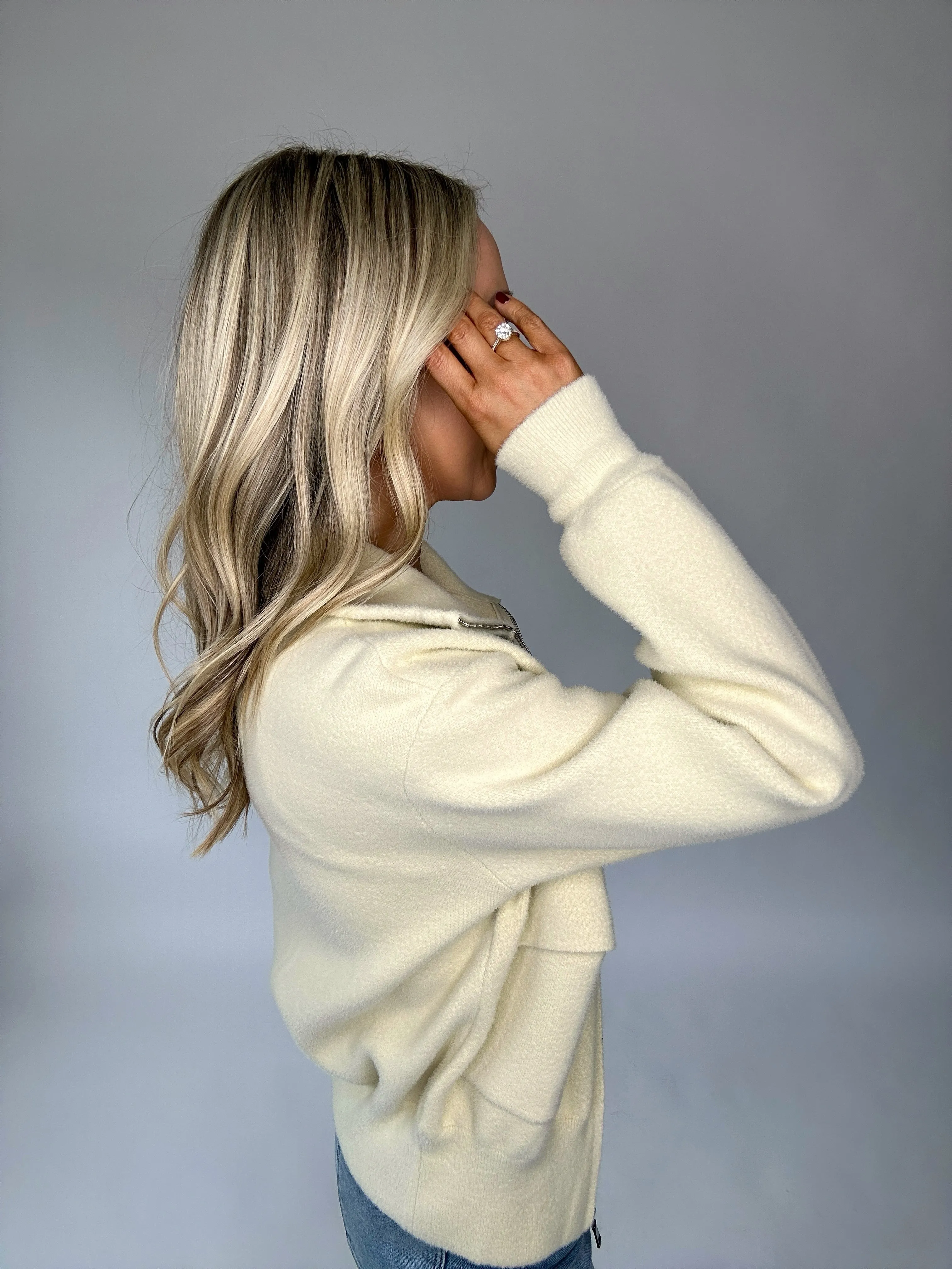 Breezy Babe Zip Up Cardigan - Cream