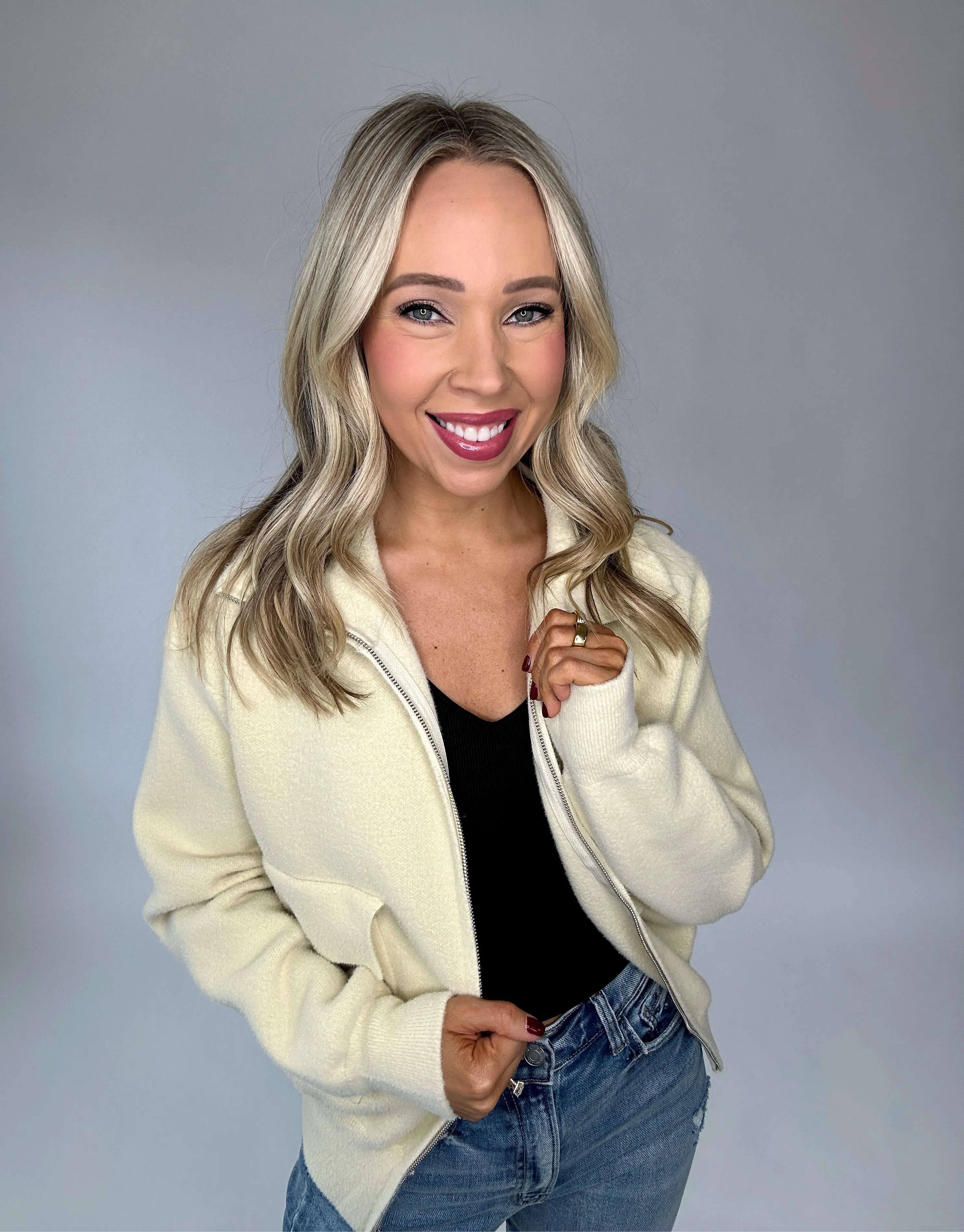 Breezy Babe Zip Up Cardigan - Cream
