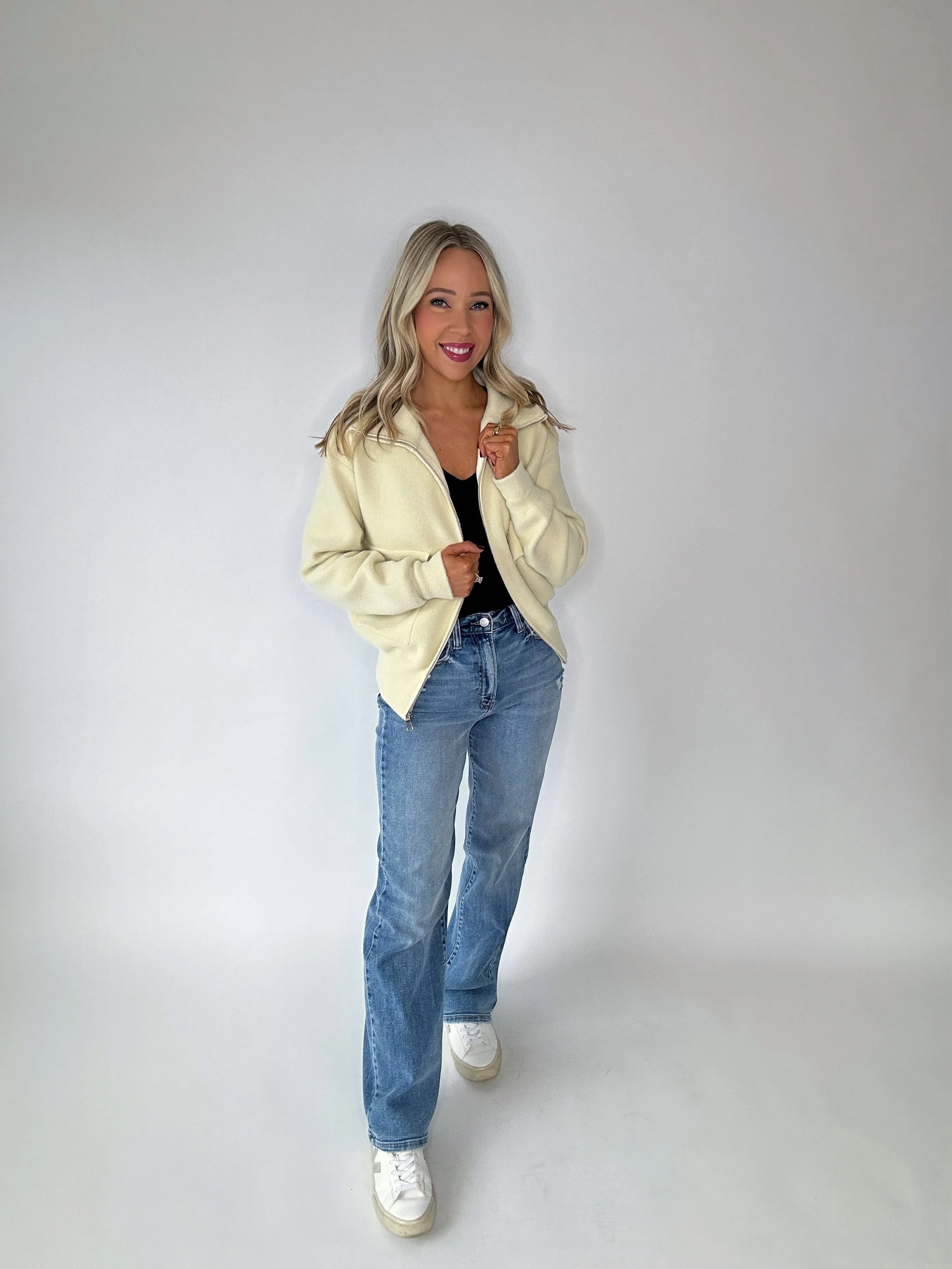 Breezy Babe Zip Up Cardigan - Cream