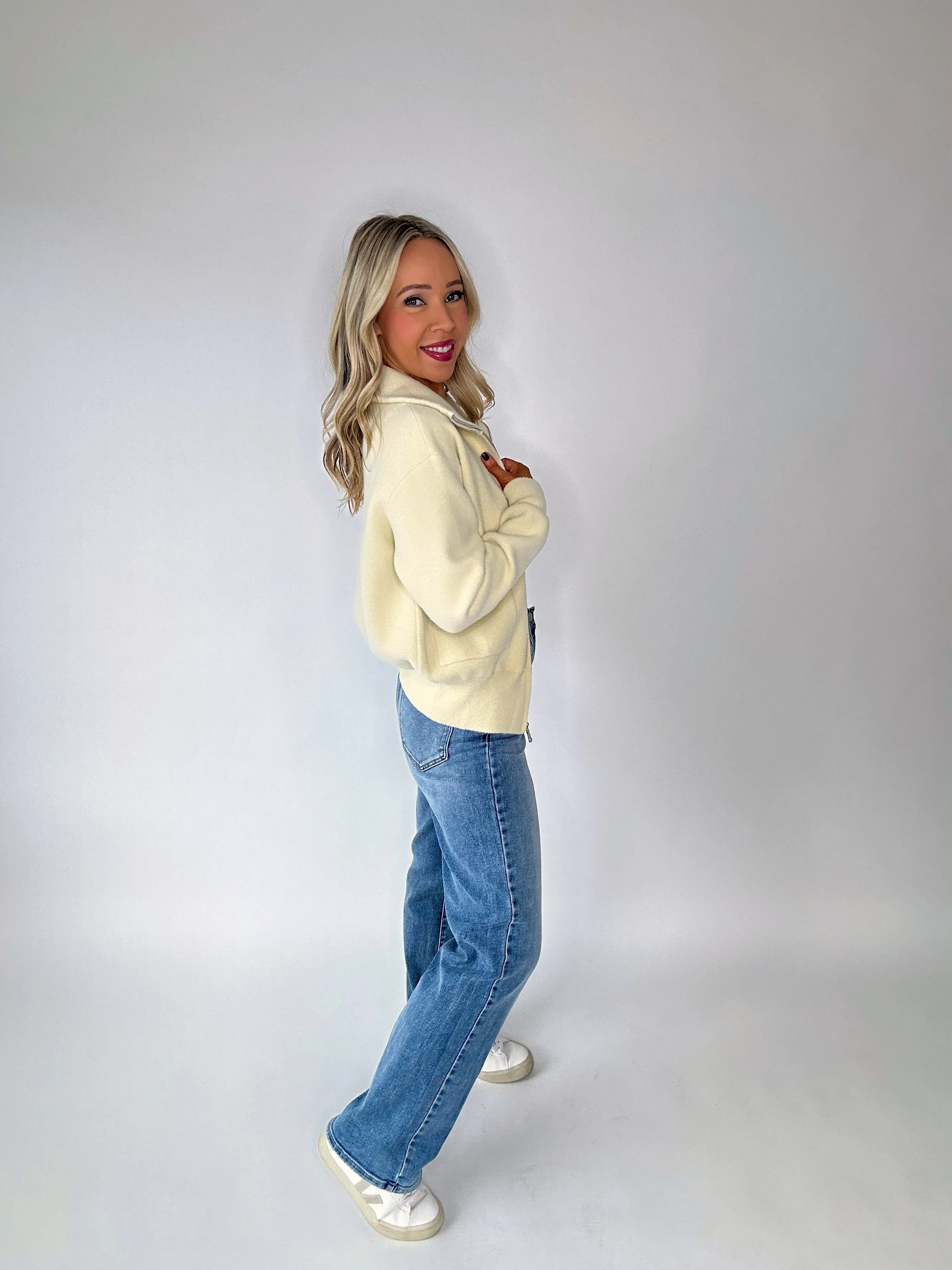 Breezy Babe Zip Up Cardigan - Cream
