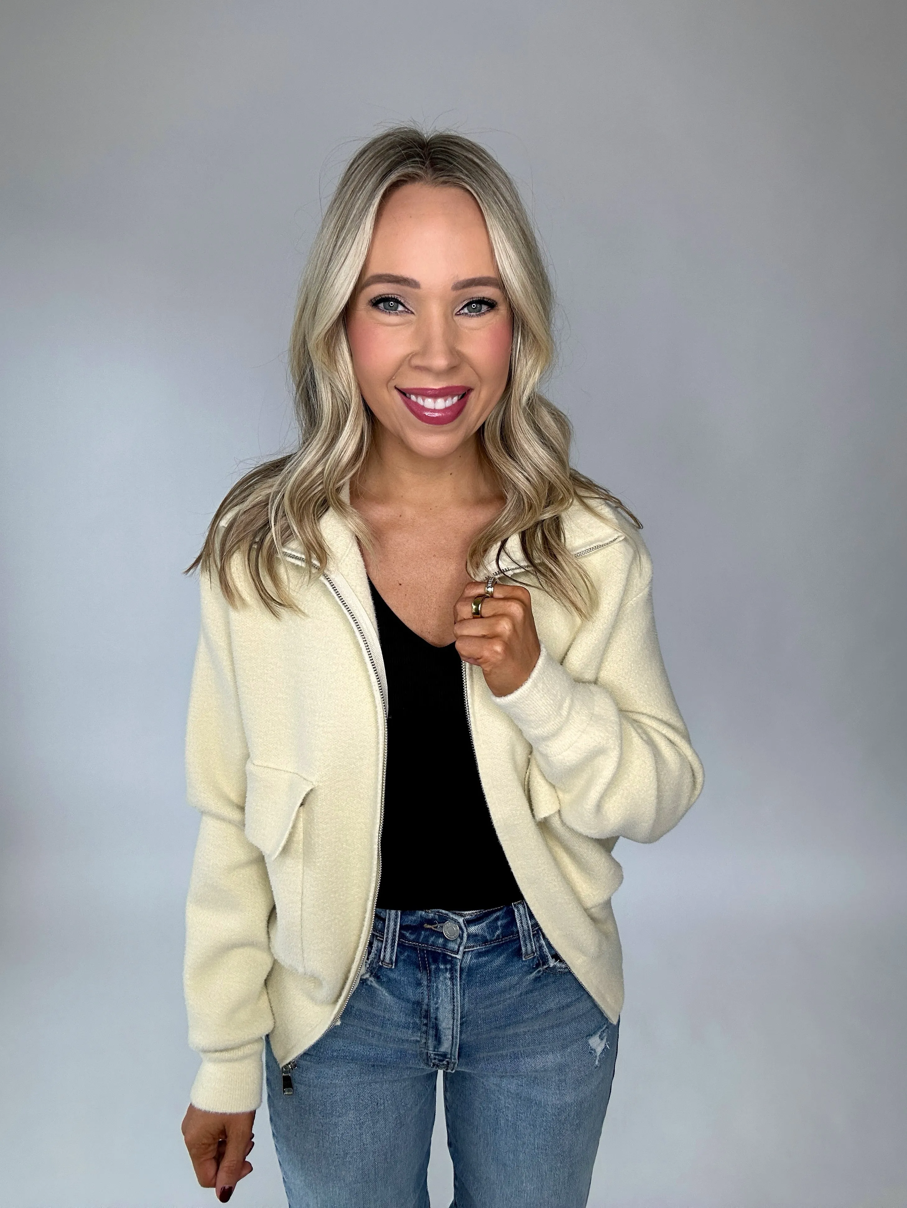 Breezy Babe Zip Up Cardigan - Cream