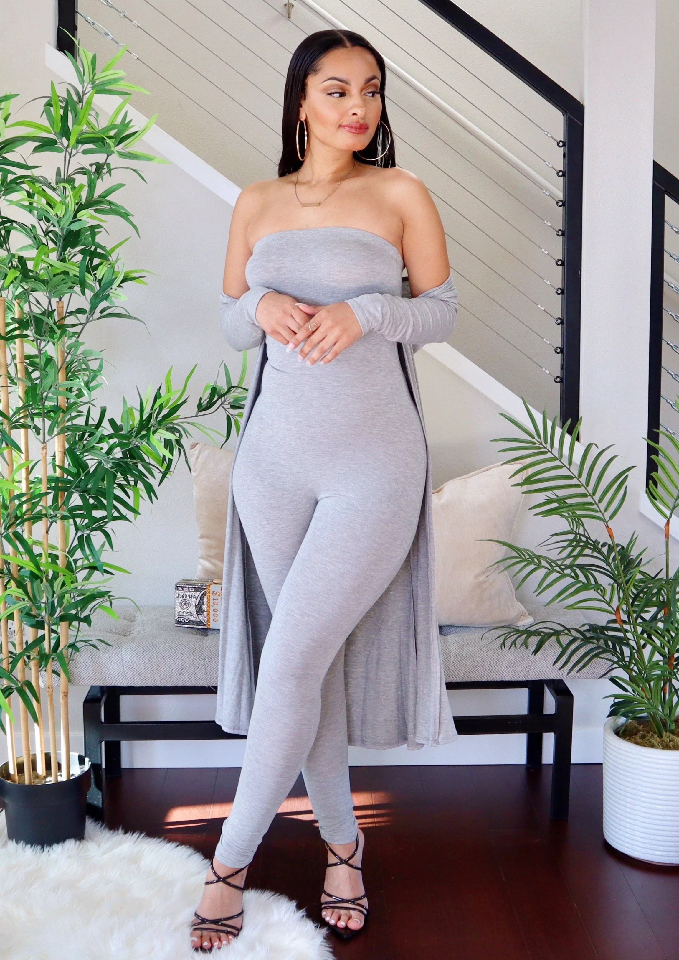 Breezy Strapless Jumpsuit Set (Grey)