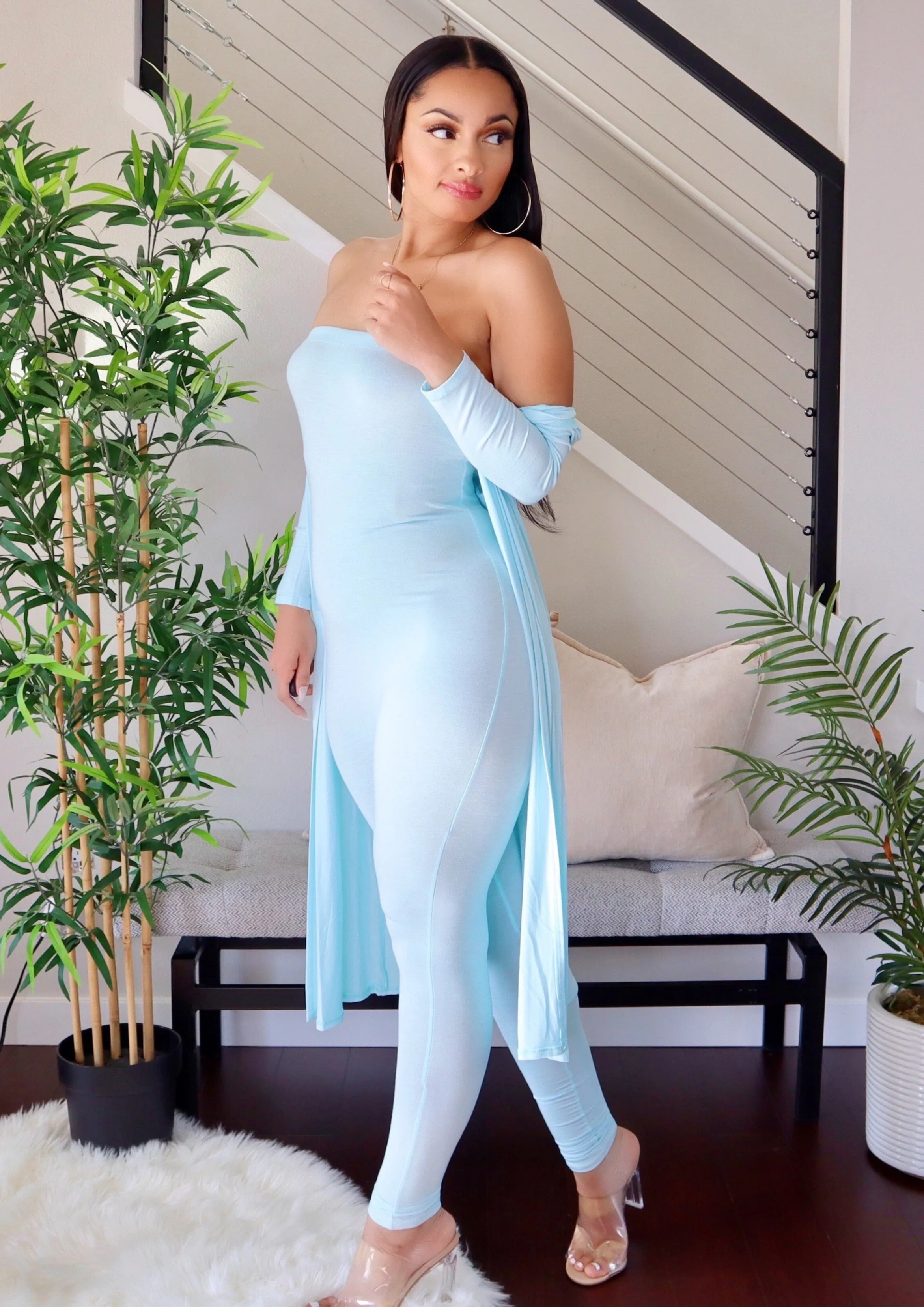 Breezy Strapless Jumpsuit Set (Sky Blue)