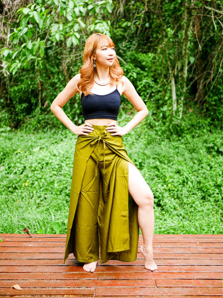 Chartreuse Palazzo Wrap Pants
