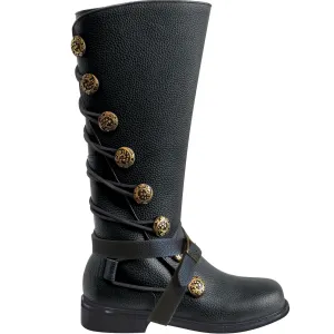 *CLOSING SALE* Men’s Black Leather Renaissance Boots with Removable Buckled Straps