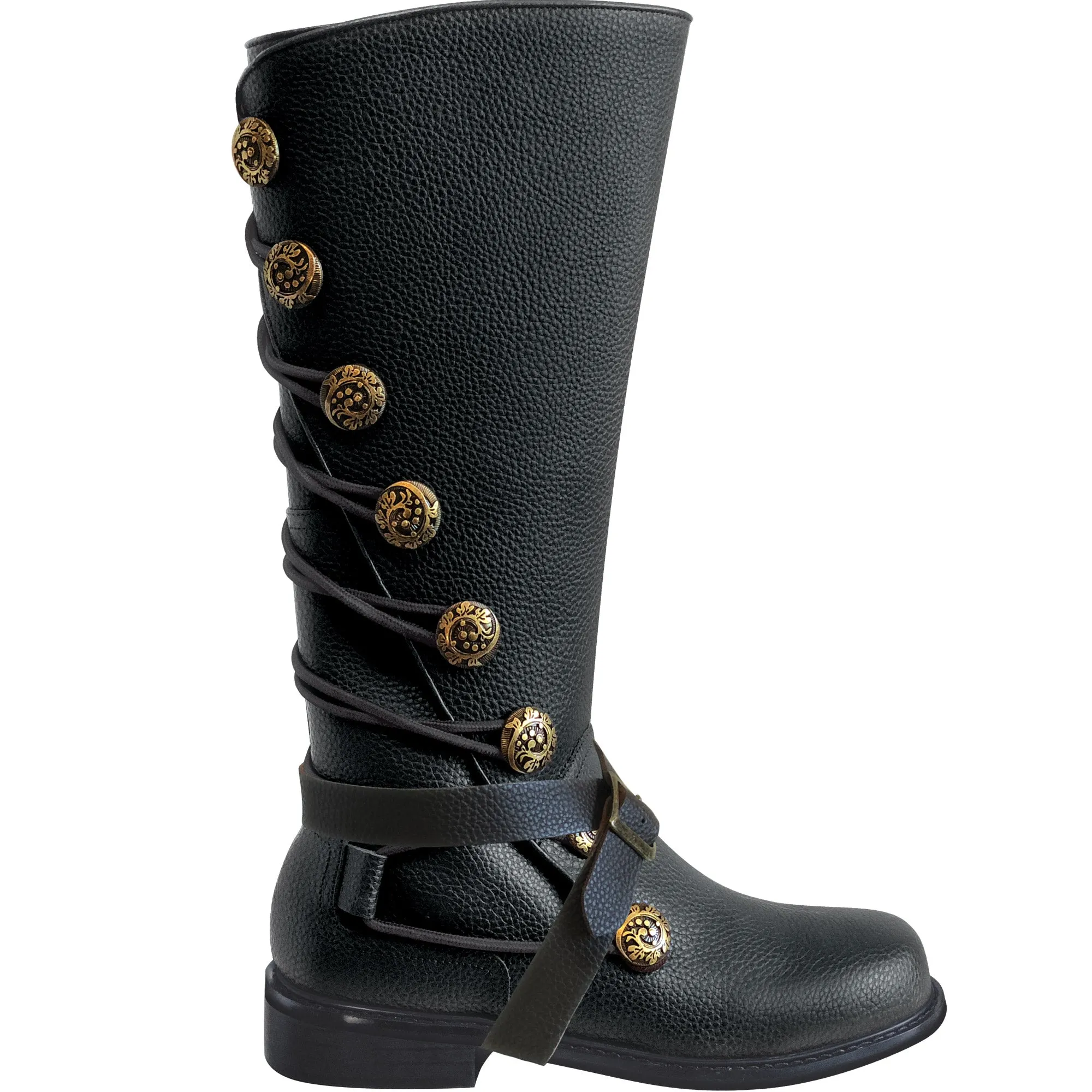 *CLOSING SALE* Men’s Black Leather Renaissance Boots with Removable Buckled Straps