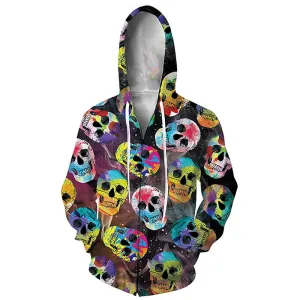 Colorful Skull Zip Up Hoodie