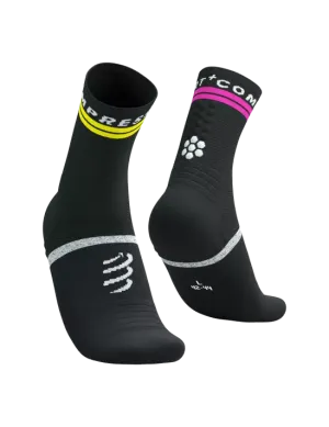 Compressport Unisex's Pro Marathon Sock v2.0 - Black/Safe Yellow/Neo Pink