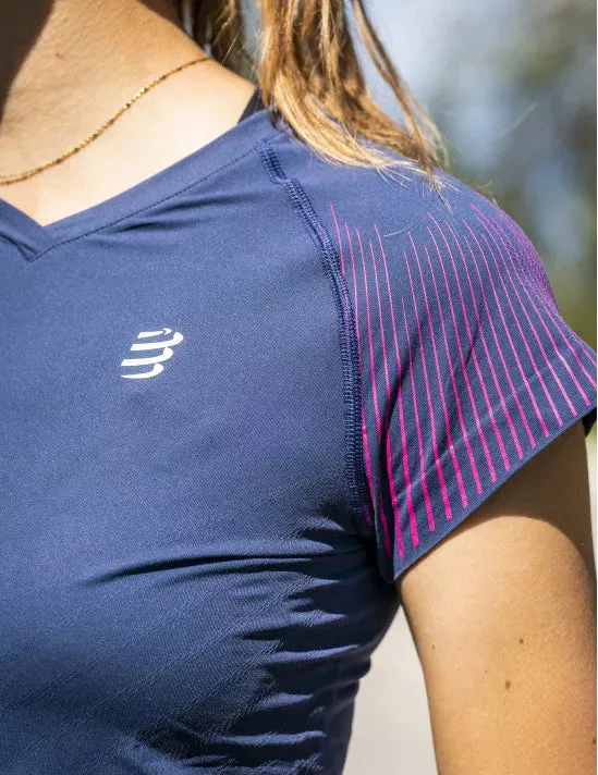 Compressport Women's Performance SS Tshirt - Mood Indigo/Magenta