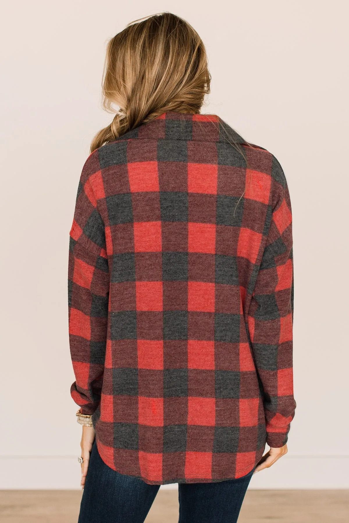 Cozy At The Cabin Plaid Button Top- Red